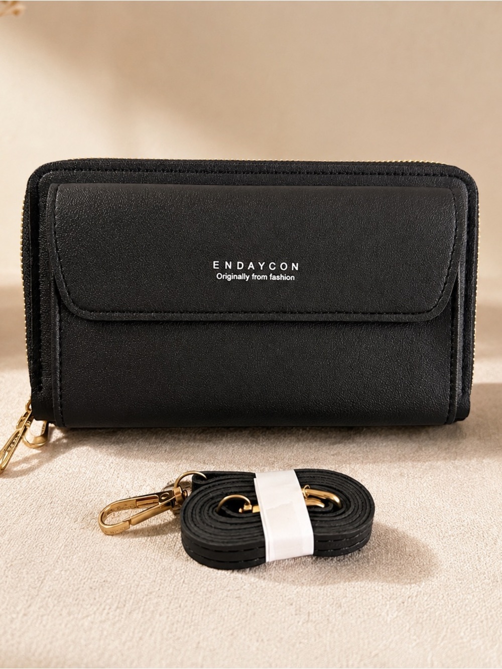 Black Women's Zip-Around Wallet Crossbody